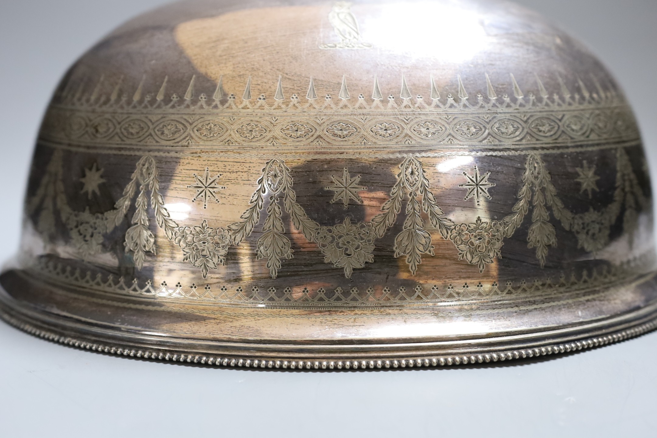 A Victorian silver plated meat dome, 35 cms long